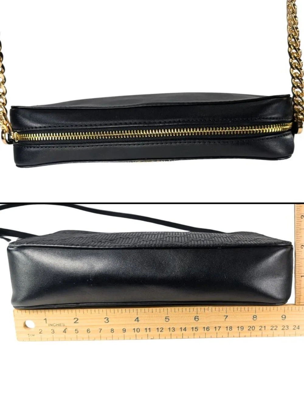 Michael Kors Black Leather Embossed Signature Gold Chain Jet Set Crossbody
